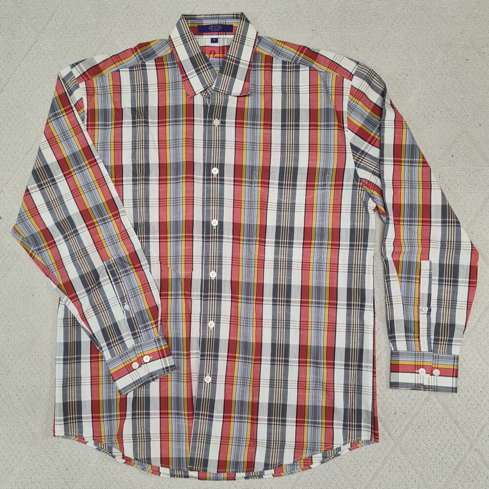 Alan Flusser Plaid Shirt Mens MEDIUM Button Down Long Sleeve Casual Western